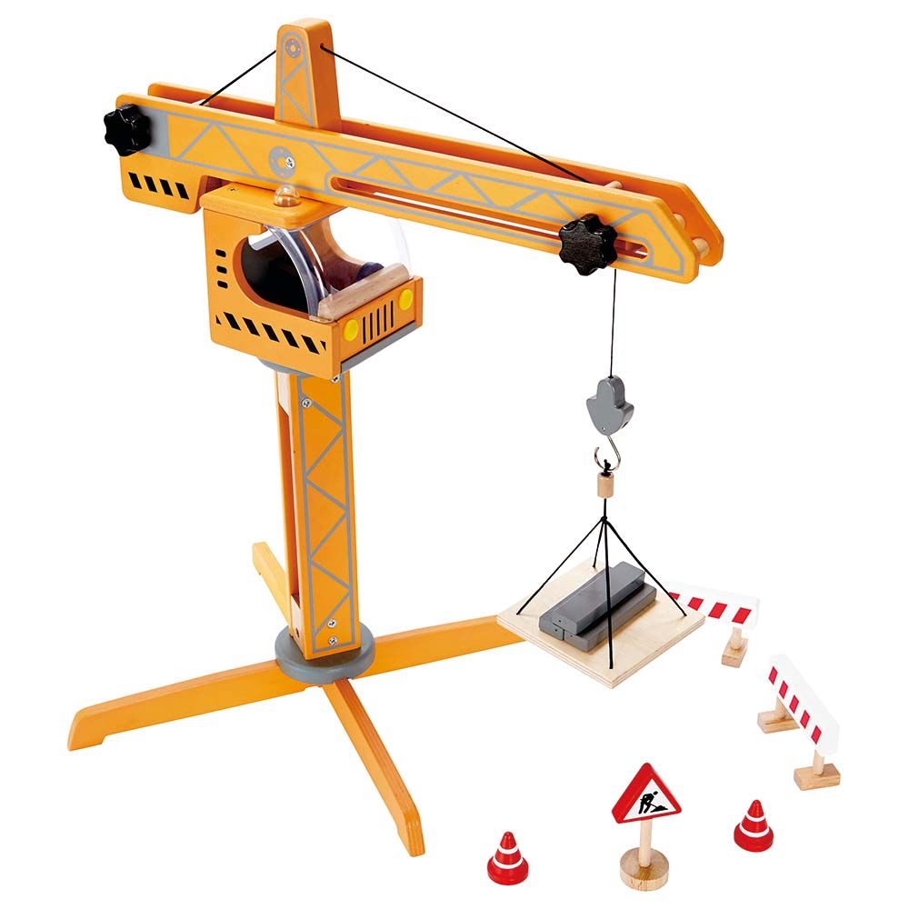 Hape - Construction Wooden Crane Lift Set - 10pcs