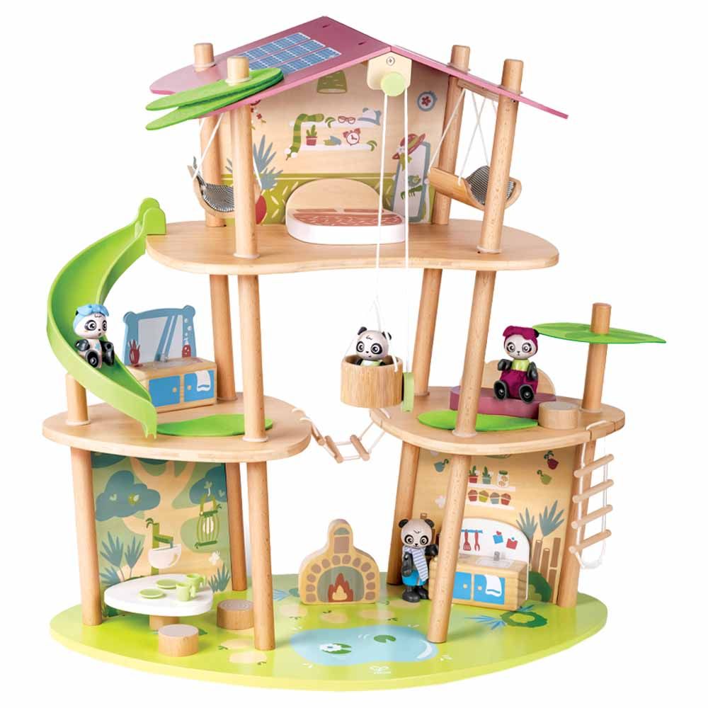 Hape - Panda's Bamboo House W/ 4 Family Dolls & Accessories 25pcs