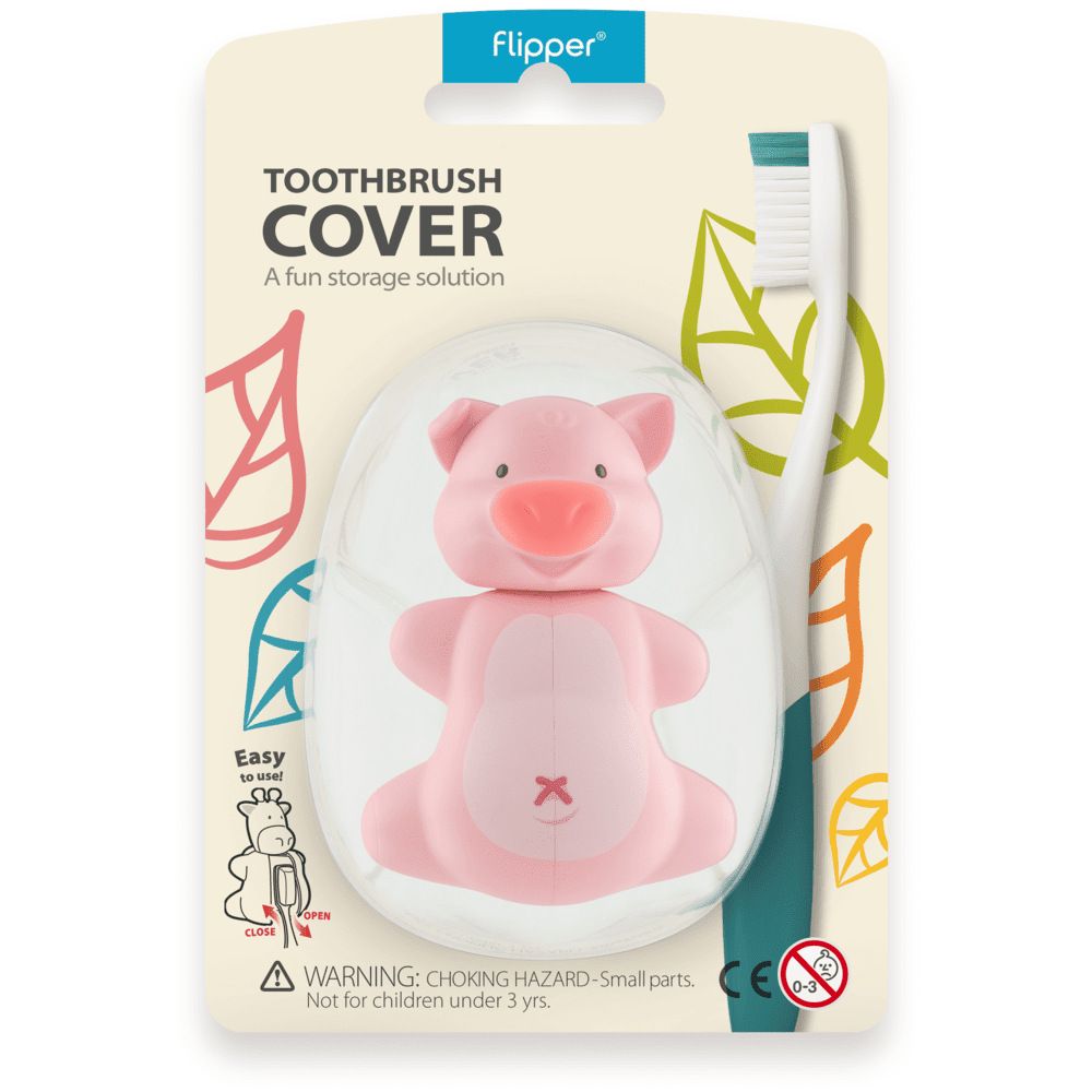 Flipper - Hygienic Toothbrush Holder w/ Suction Cup, Pig, 3Y+