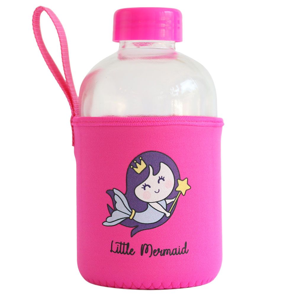 Milk&Moo - Little Mermaid Kids Glass Water Bottles 600ml - Pink