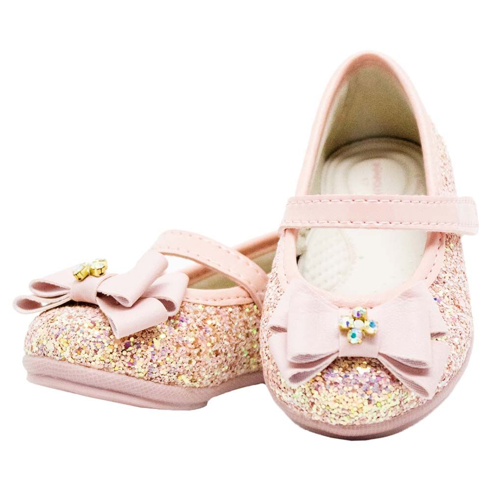 Pimpolho - Velcro Closure Sequin Bow Shoes - Pink