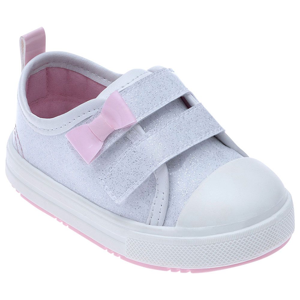 Pimpolho - Velcro Closure Bow Glitter Sneaker - White