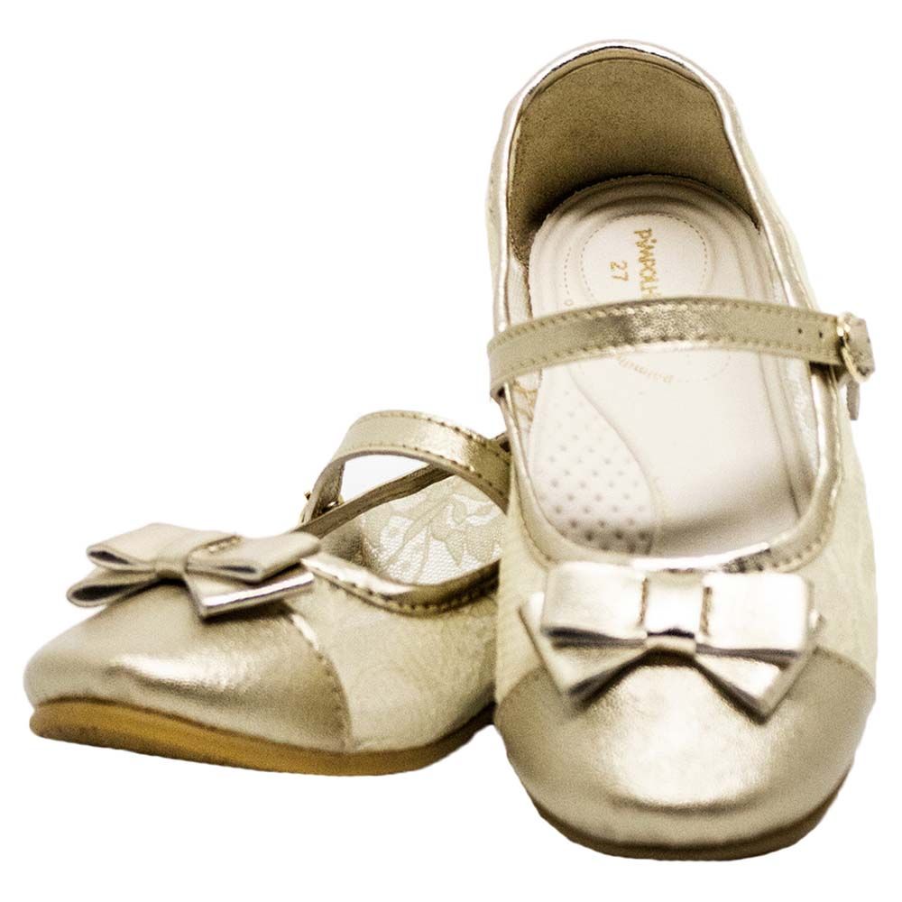 Pimpolho - Buckle Strap Bow Lace Shoes - Gold