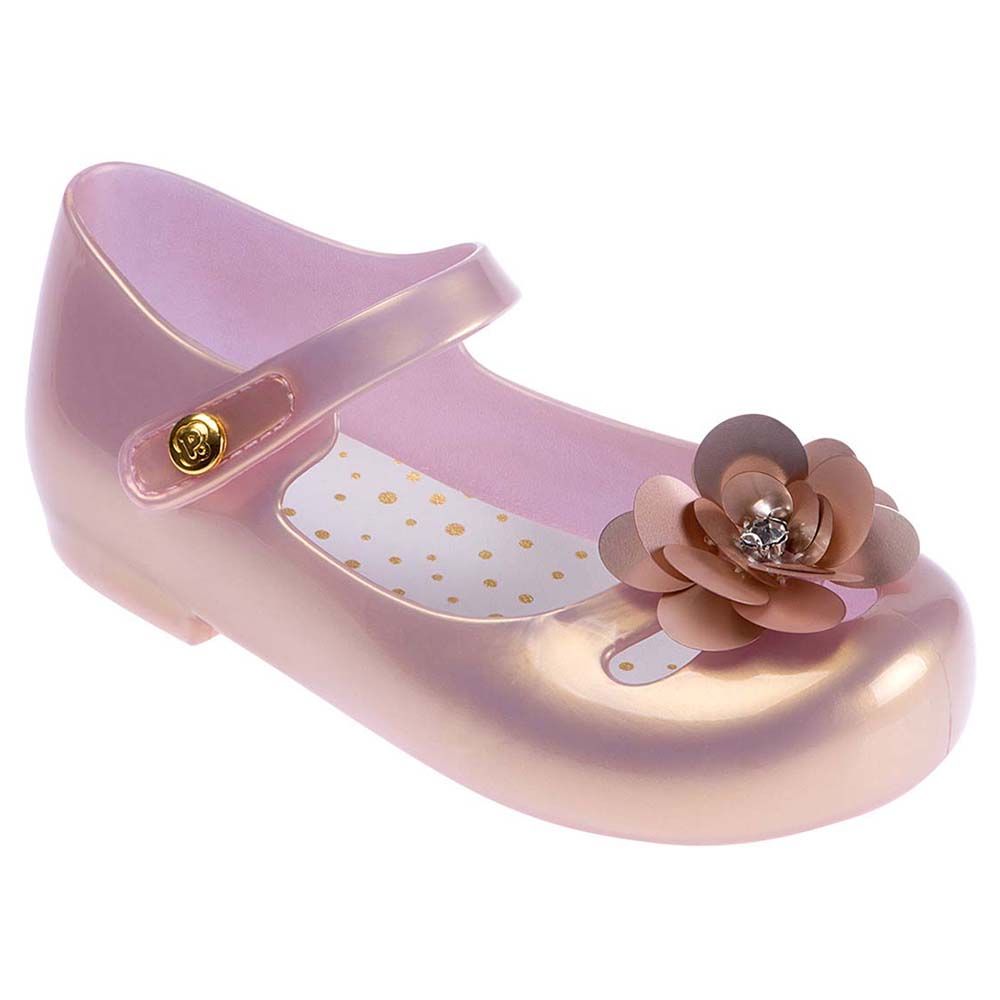 Pimpolho - Flower Applique Velcro Shoes - Gold