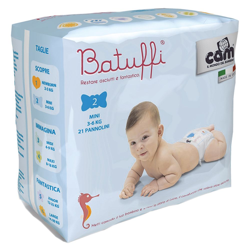 Cam - Batuffi Mini Diapers - 2M - 3 To 6 Kg - Blue - Pack of 21