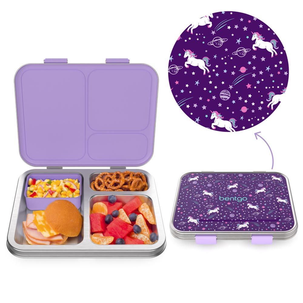 Bentgo - 3 Compartments Kids Prints Lunchbox - Stainless Steel - Unicorn