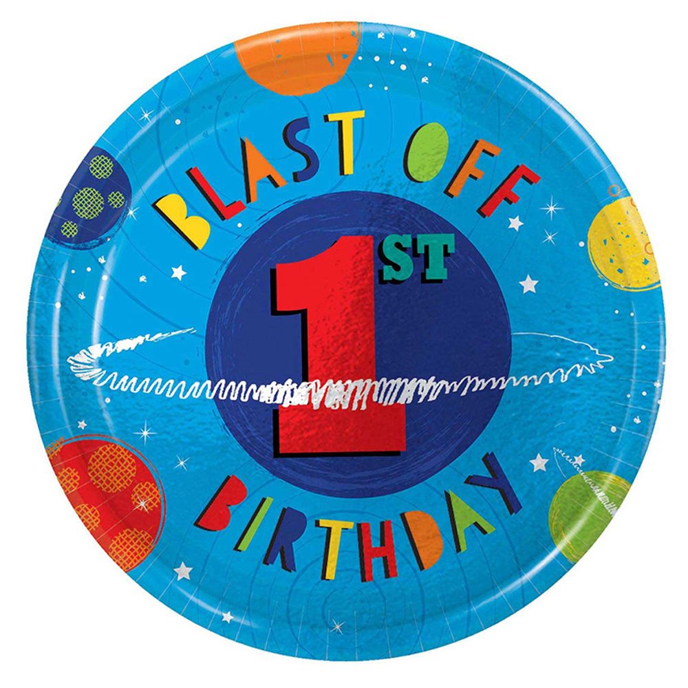 Blast Off Birthday 7" Metallic Plates 8pcs