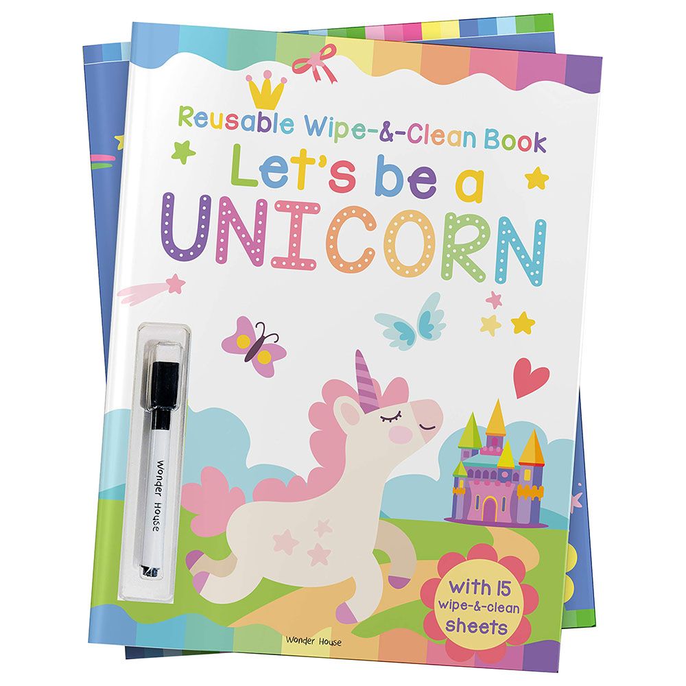  كتاب reusable wipe & clean book : let's be a unicorn - design may vary