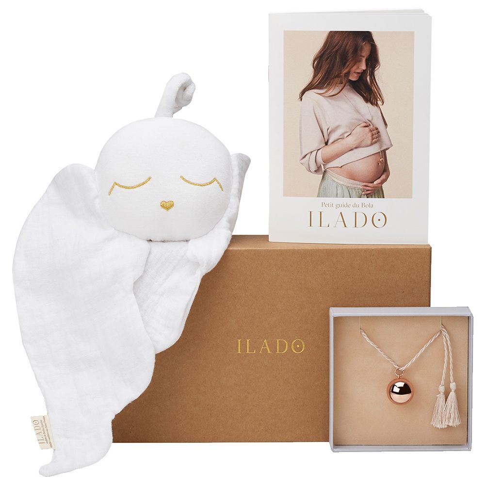 Ilado - Mother-Baby Bonding Box - Joy Rose Gold Pink Cord And White Baby Lovey