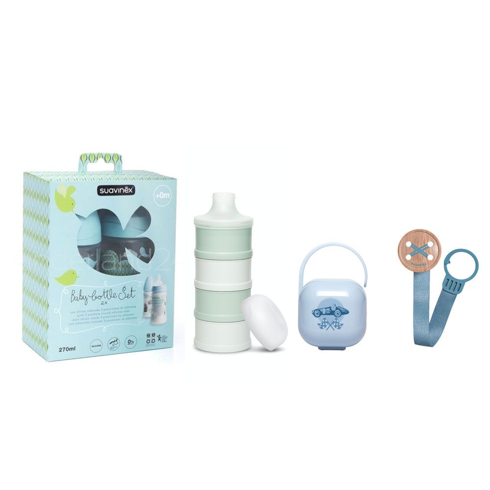 Suavinex - Bottle Pack W/ Dispenser & Soother Holder - Blue