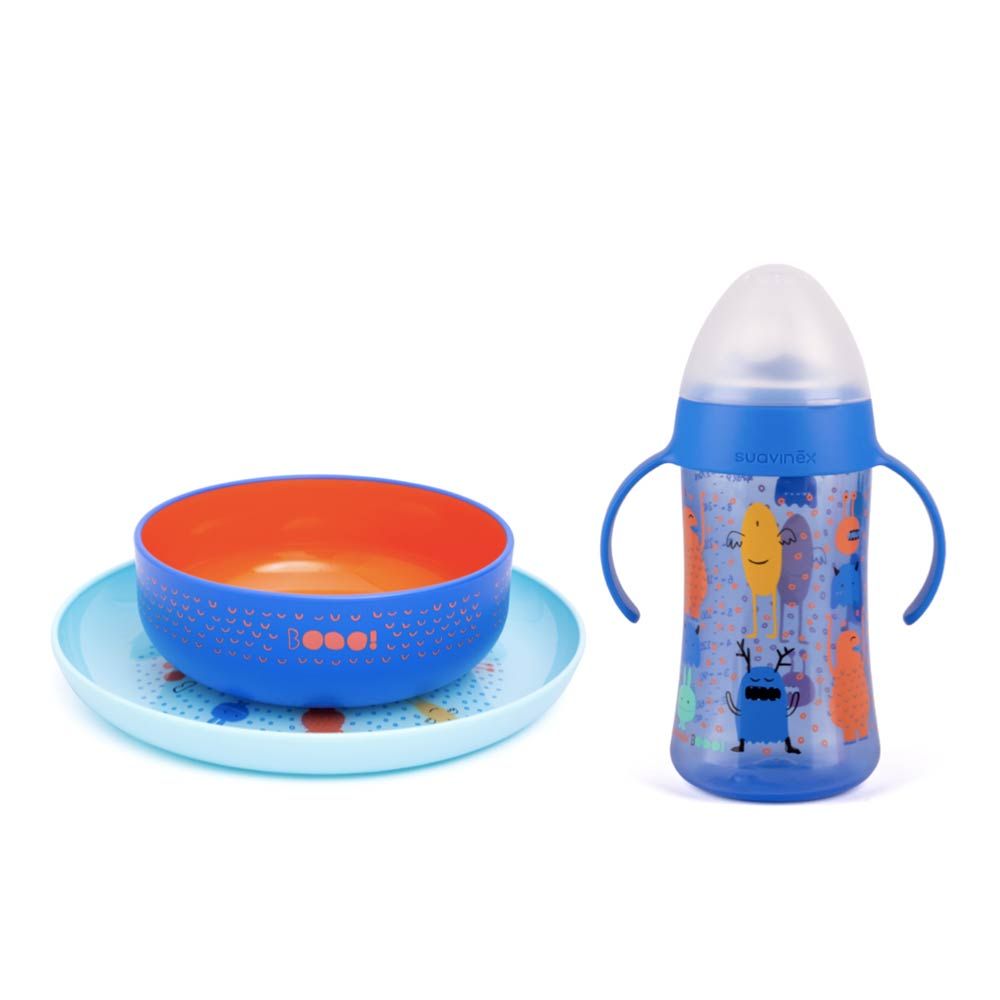 Suavinex - Bot Non Spill 270ml W/ Plate & Bowl - Blue