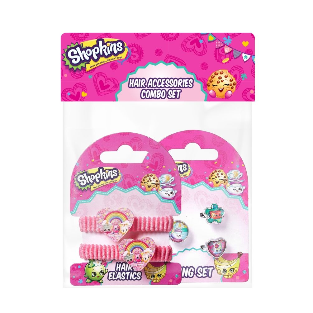 Shopkins - Pony Band Pink  & Ring Multi-Color Rainbow Combo