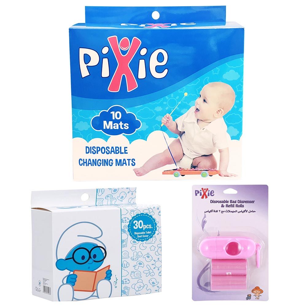 Pixie - Changing Mats + Disposable Bag Dispenser and Refill Rolls - Baby Disposable Combo