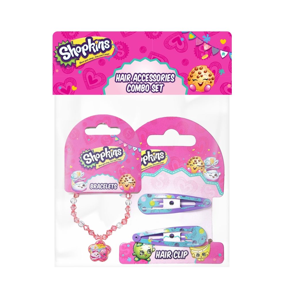 Shopkins - Bracelets Pink & Hair Clips  GreenCombo