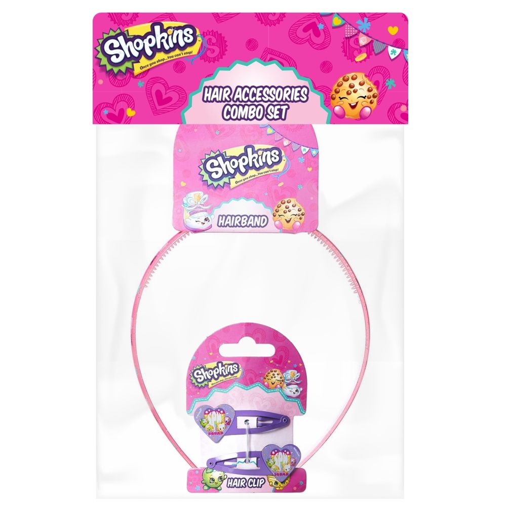 Shopkins - Hair Band Pink & Hair Clips Lavender Combo