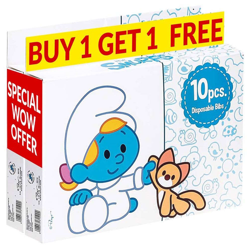 Smurf - Box of 10 Disposable Bibs - Buy 1 Get 1 Free