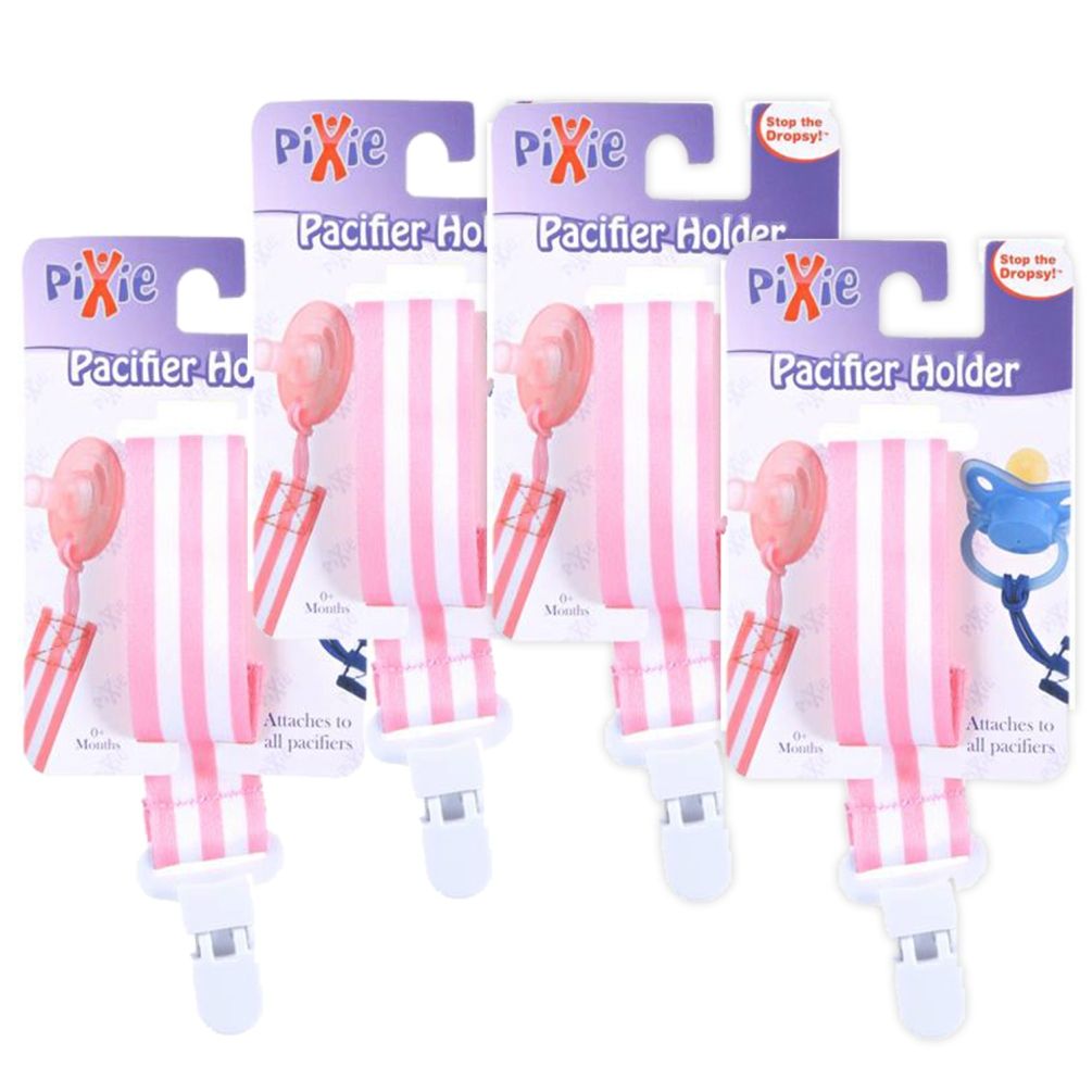 Pixie - Pacifier Holder Pink Stripe Print (Pack of 4)