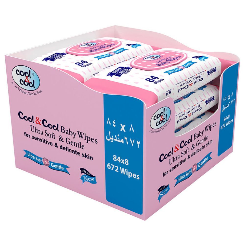 Cool & Cool - Extra Large Size Baby Wipes- Pack of 8- 672 Pcs