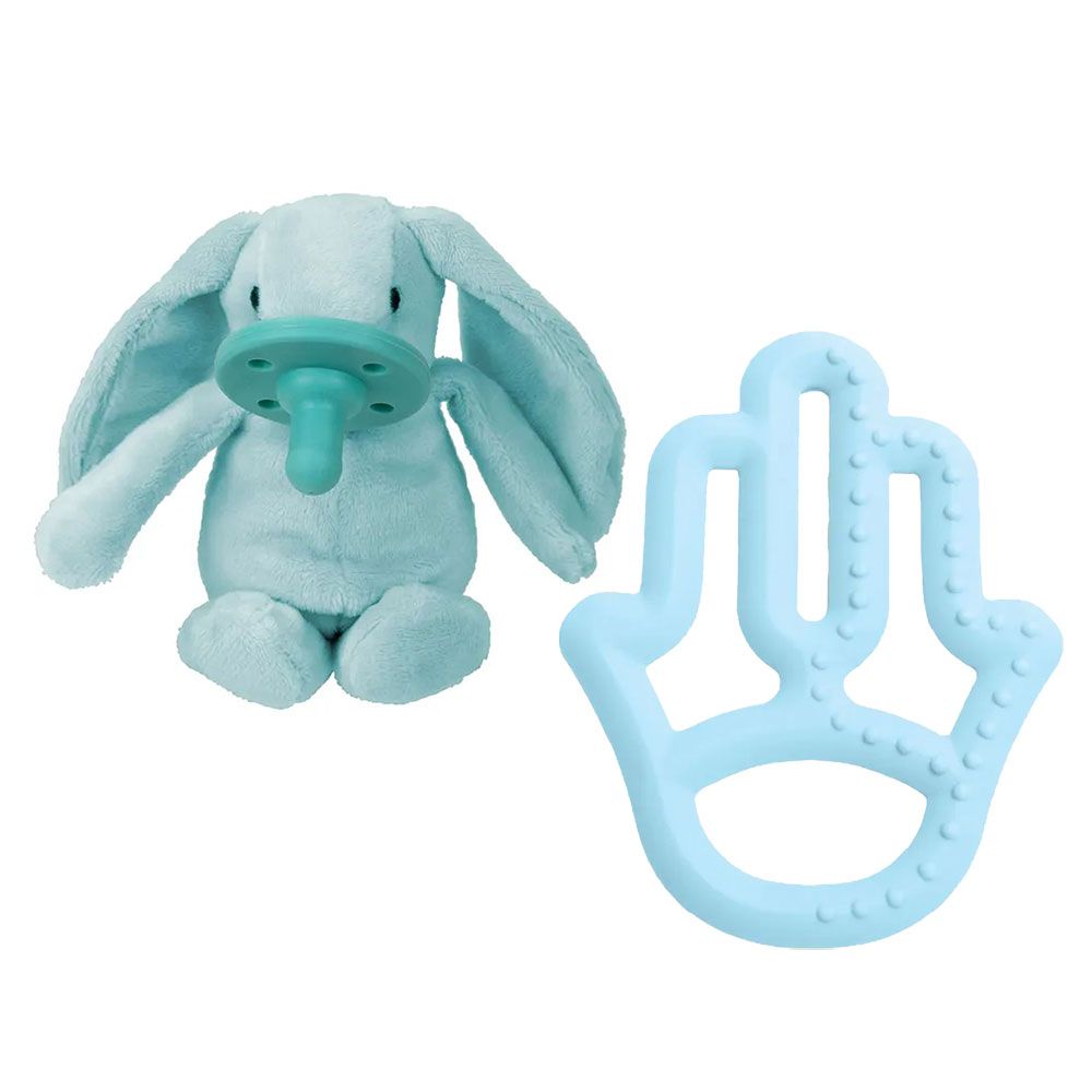 Minikoioi -Blue Bunny Plush Toy With Soother + FREE ONE Silicone Teether