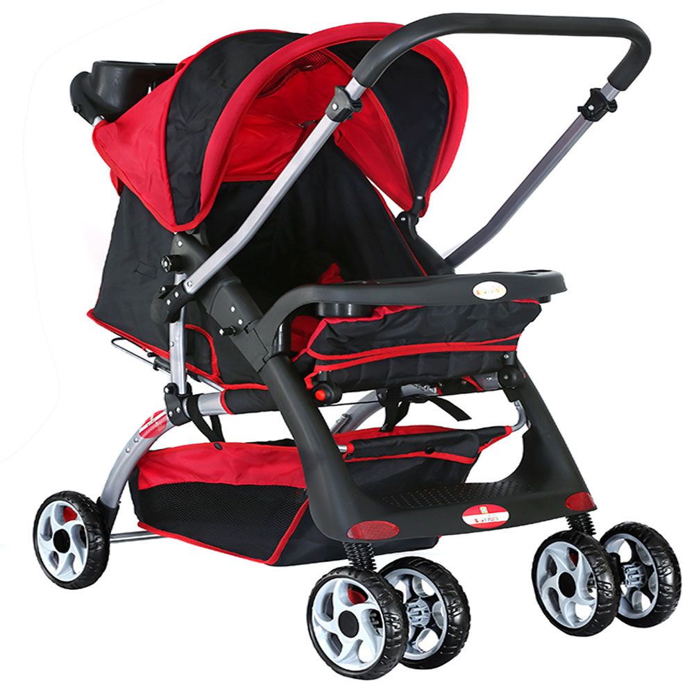 Baby Plus - Stroller Cum Pram Reversible Handle - Red