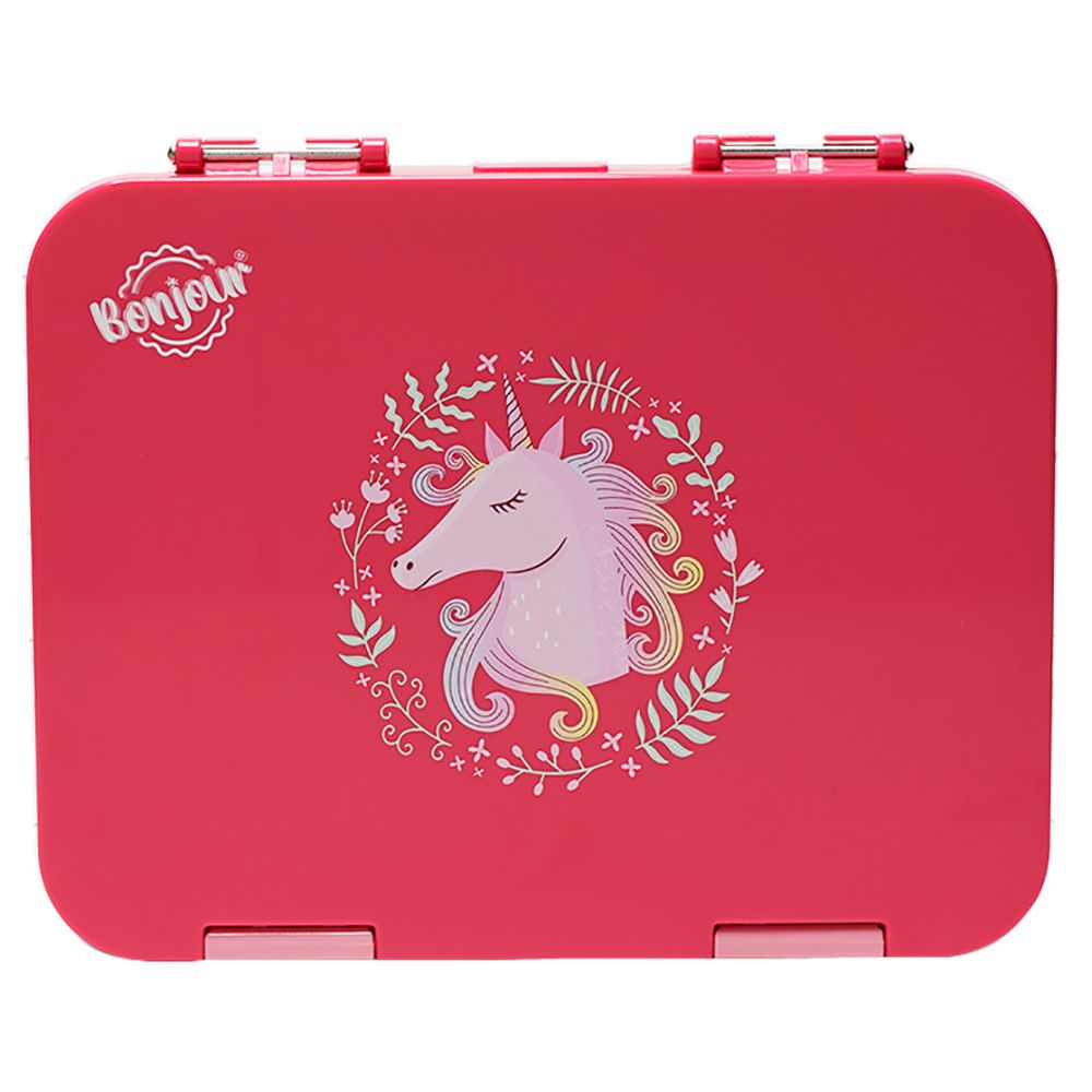 Bonjour - Dual Clip Tiffin Bento Lunch Box - Pink Unicorn