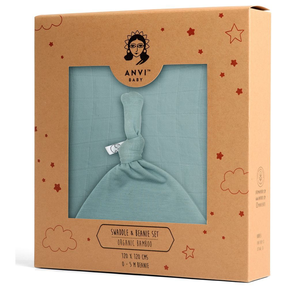 Anvi Baby - Organic Bamboo Beanie & Swaddle Set - Emerald City