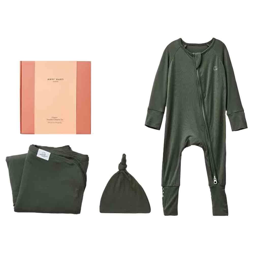 Anvi Baby - Newborn Bamboo Swaddle & Sleepsuit Gift Set - Green