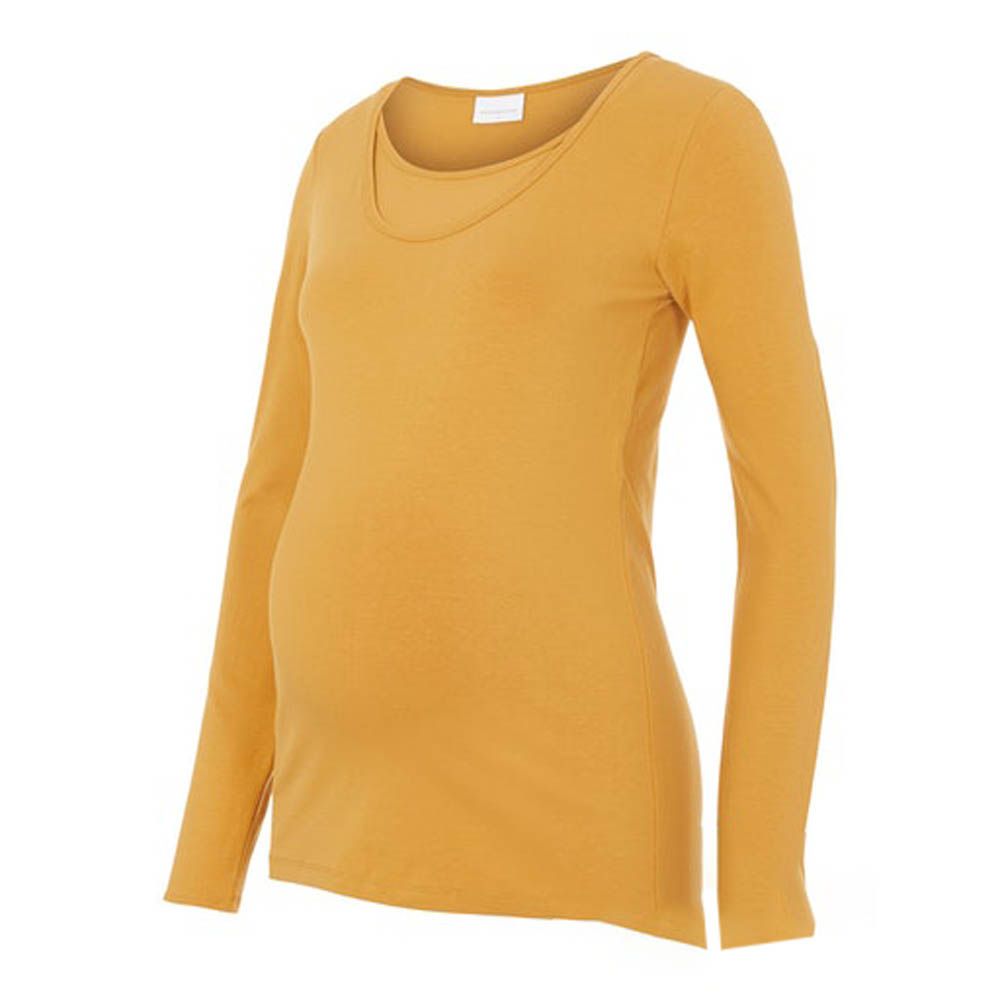 Mamalicious - Solid Long Sleeves Maternity Top - Honey Mustard