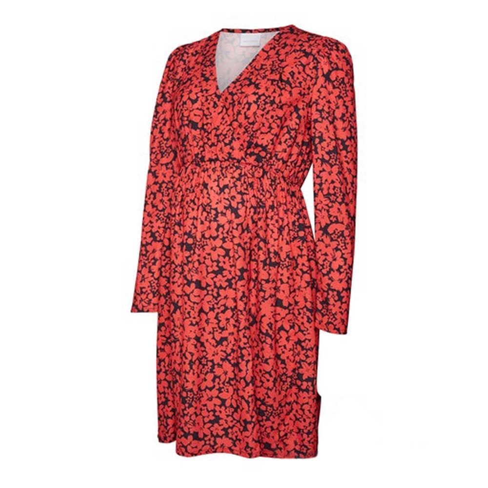 Mamalicious - Printed Long Sleeves Maternity Dress - High Risk Red