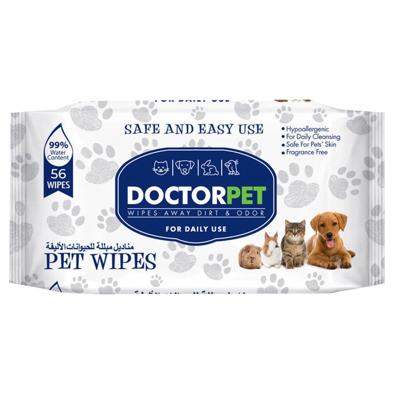 Doctor Pet Wipes 56's – 99% Water, Hypoallergenic