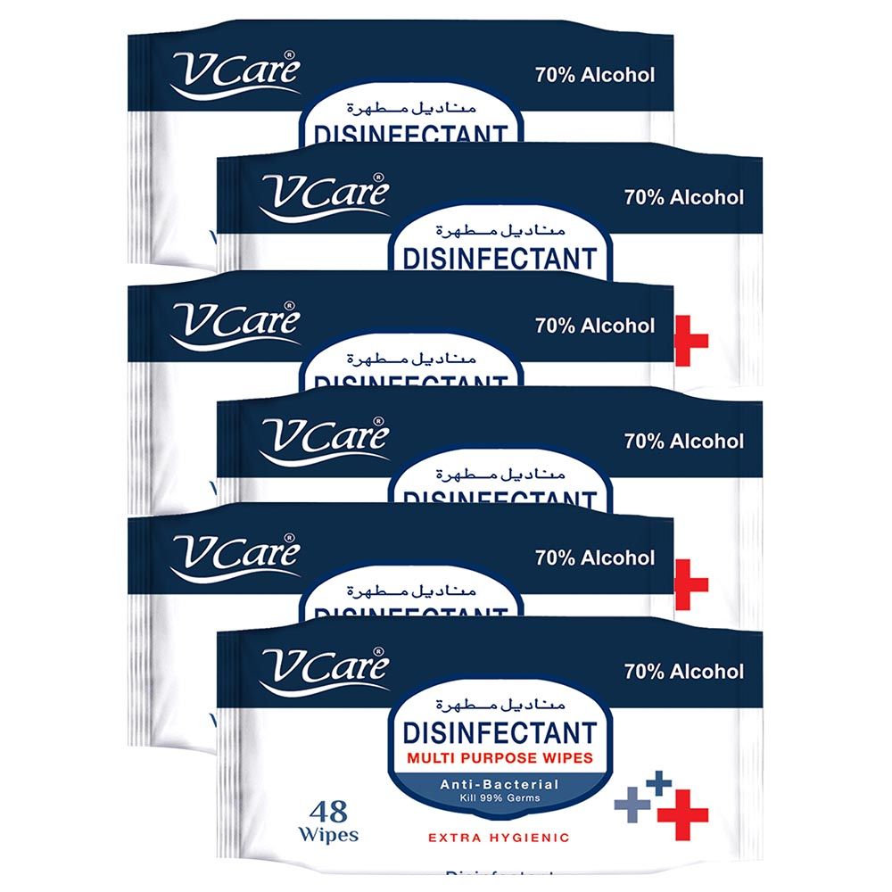 VCare - Antibacterial Multipurpose Wipes 48s - Pack of 6