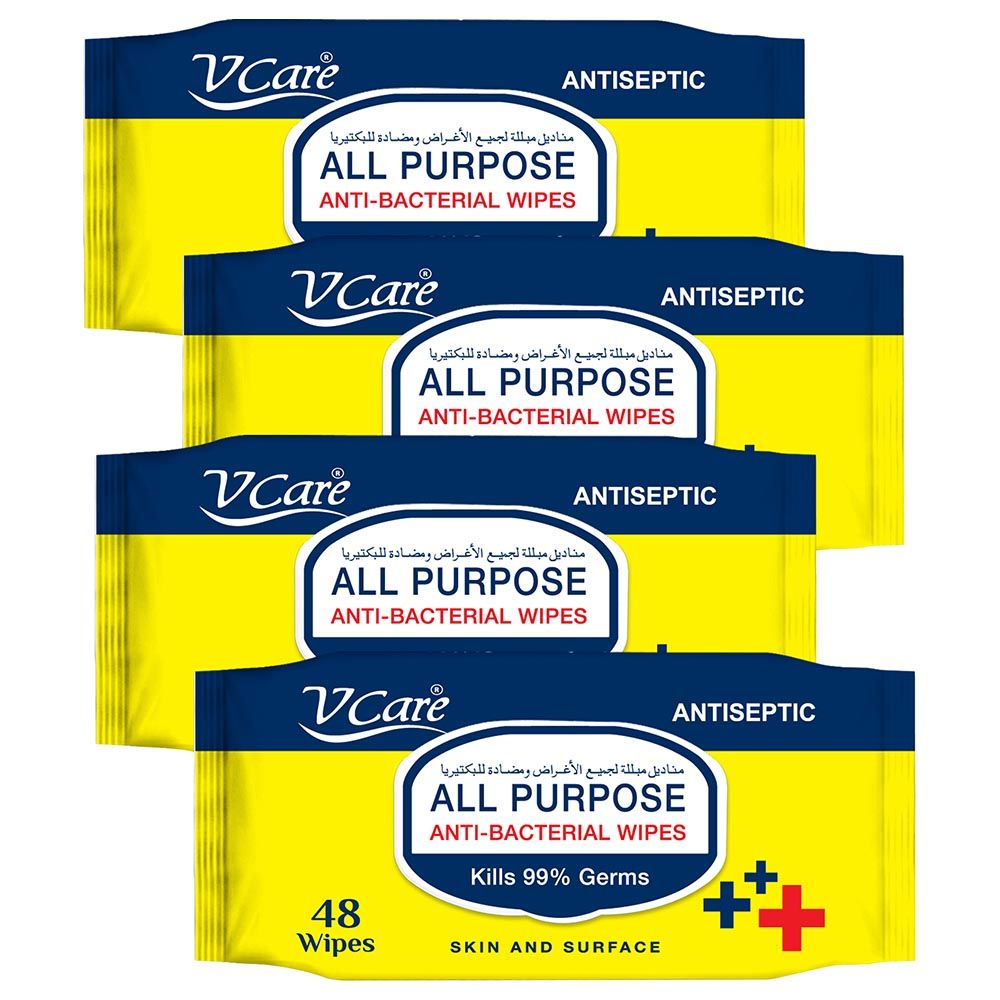 VCare - All Purpose Anti Bacterial Wipes 48pcs - Pack of 4