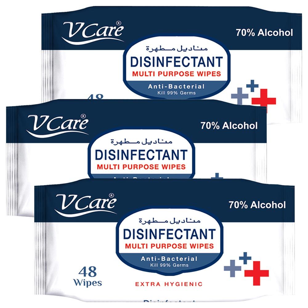 Vcare Disinfectant Wipes Anti Bacterial 48's Buy 2 Get 1 Free