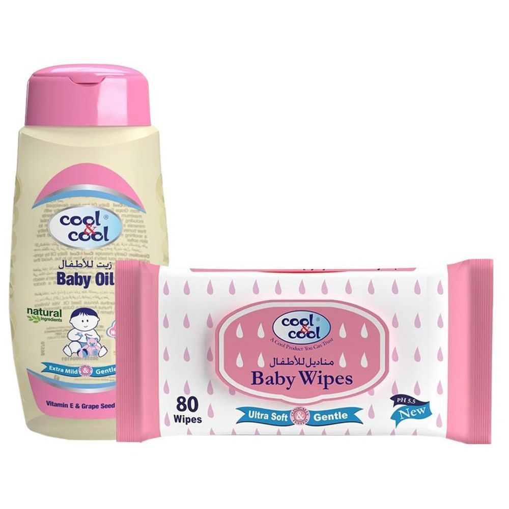 Cool & Cool Baby Wipes 80’s + Baby Oil 100ml Free