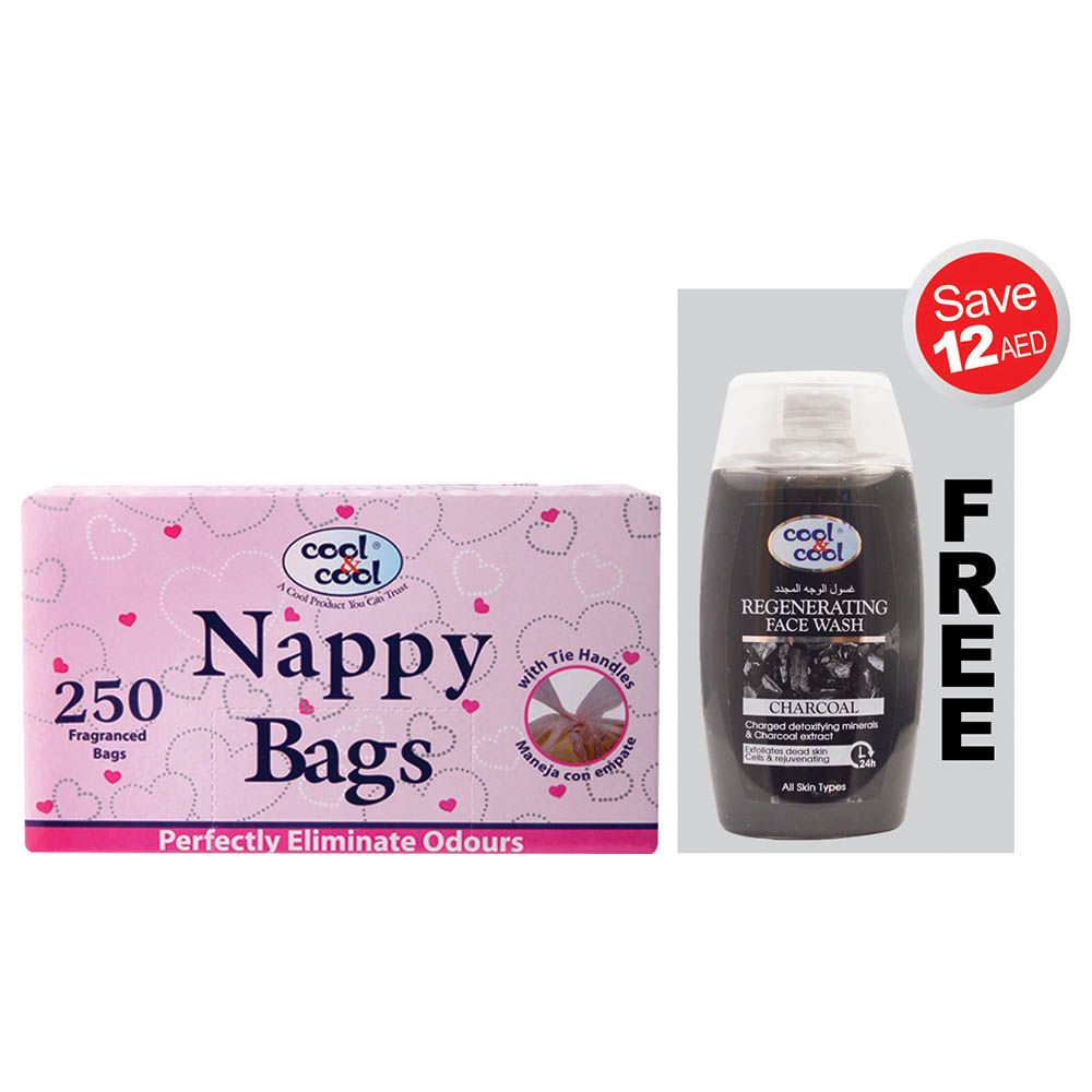 Cool & Cool Nappy Bags 250's + Charcoal Face Wash 100ml Free