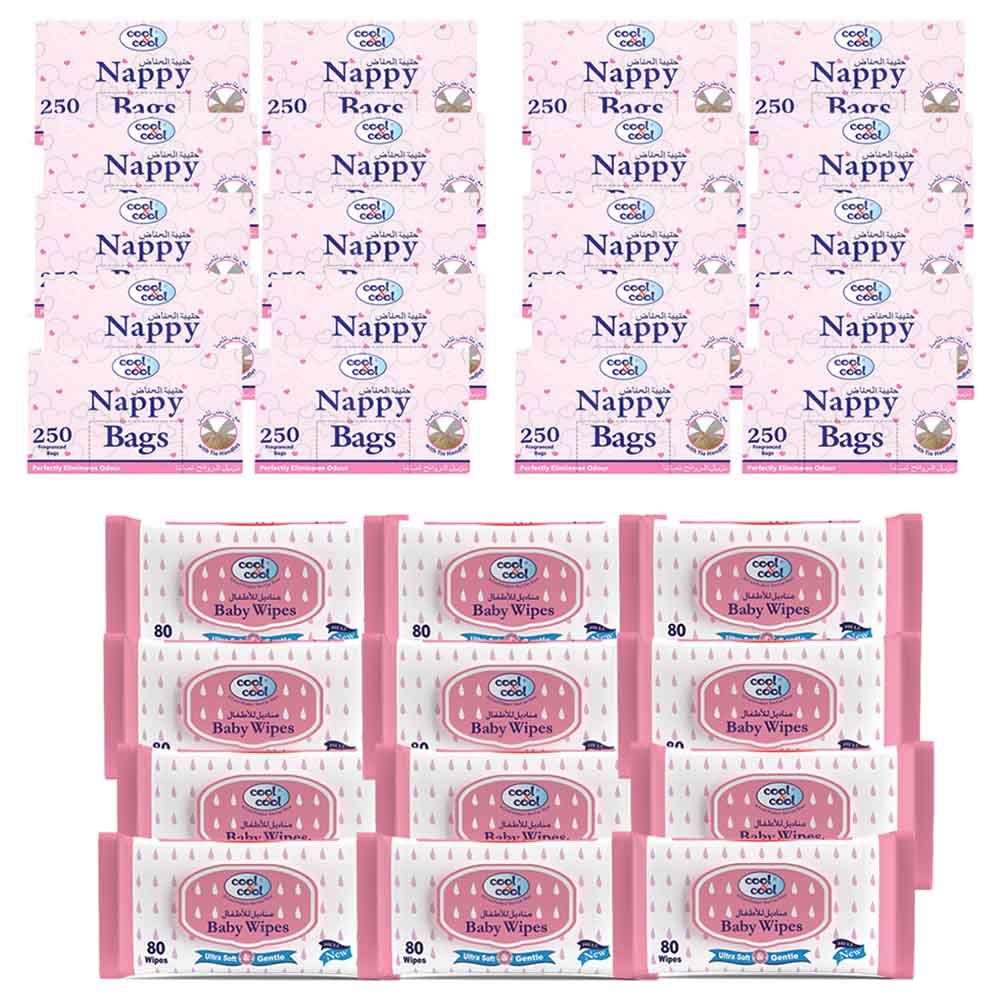 Cool & Cool - Premium Baby Wipes + Nappy Bags 250's