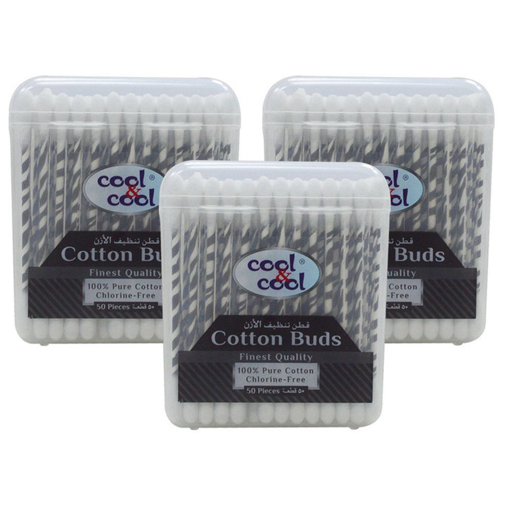 Cool & Cool - 50 Organic Cotton Buds - Pack of 3 - Black