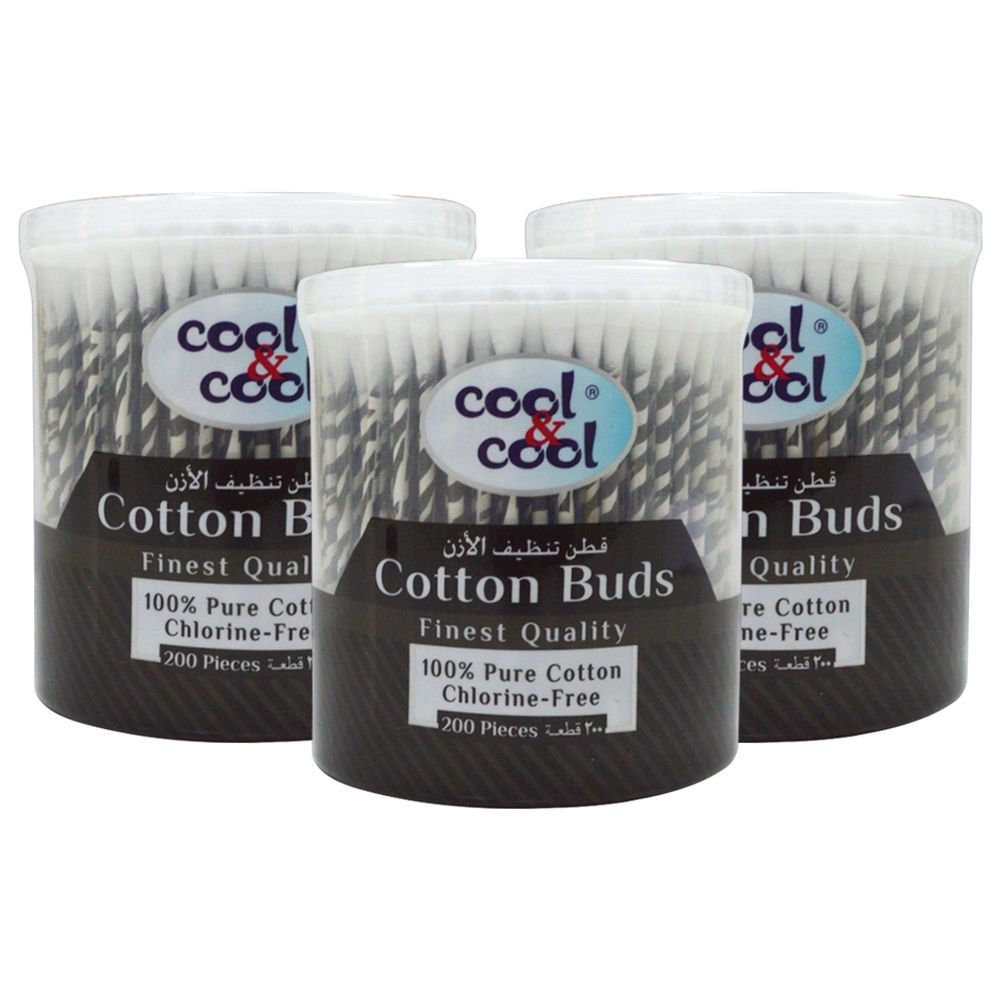 Cool & Cool - 200 Cotton Buds Paper Sticks - Pack of 3 - Black