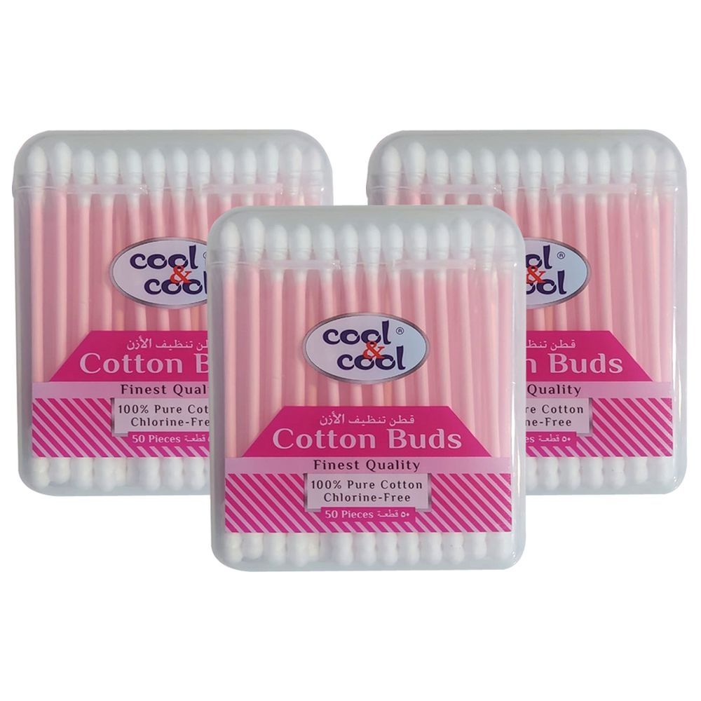 Cool & Cool - 50 Cotton Buds Paper Sticks - Pack of 3 - Pink