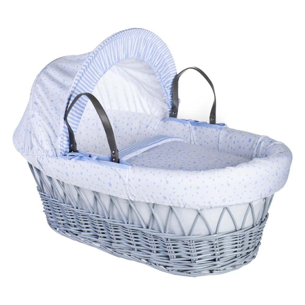 Clair de Lune - Stars & Stripes Grey Wicker Moses Basket - Blue (Exclusive)