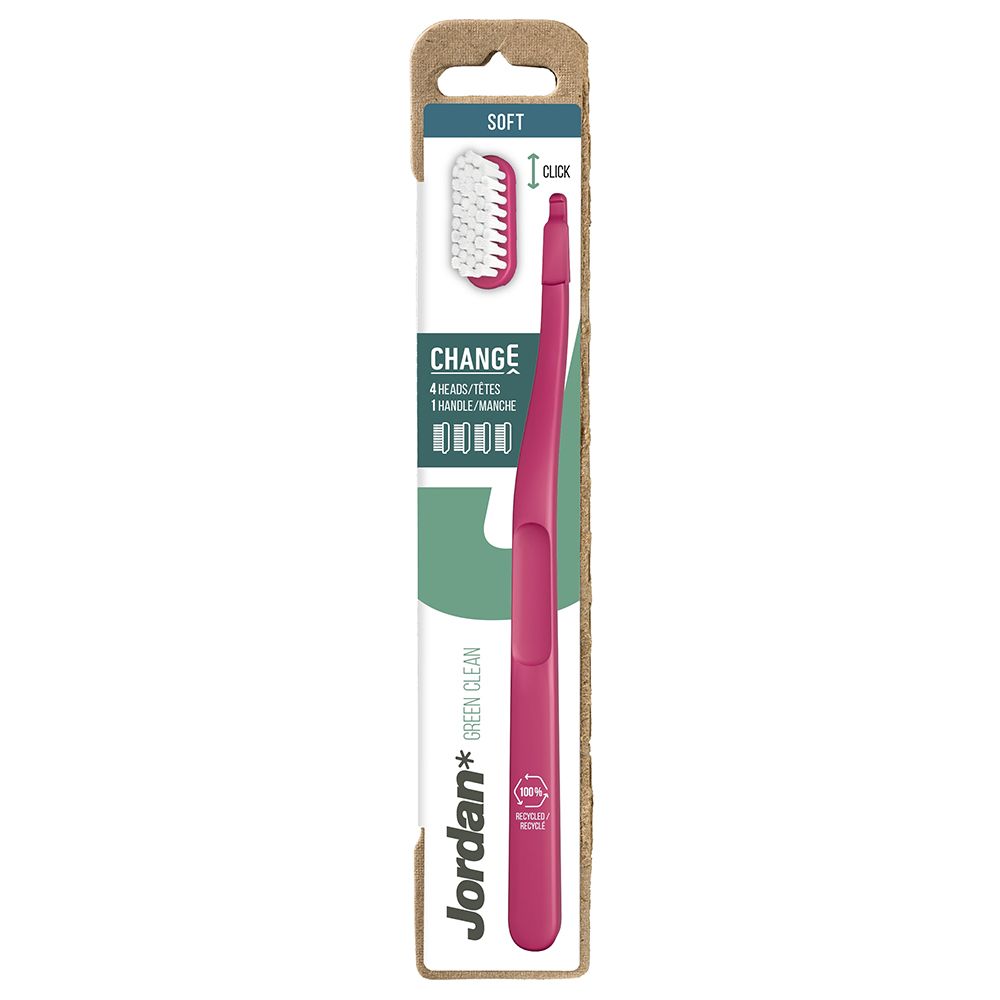 Jordan - Clean Change Soft Toothbrush W/ 4 Head - Pink