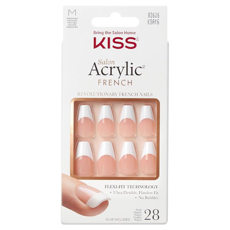 Kiss - Salon Acrylic French Nails - Medium Coffin