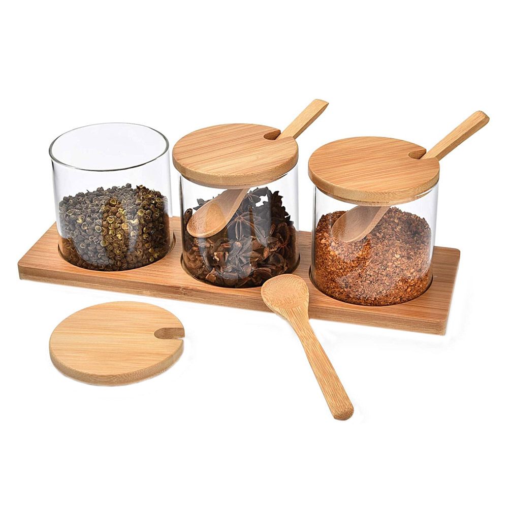 1Chase - Condiment Spice Jar W/ Base, Lid & Spoon - Pack of 3