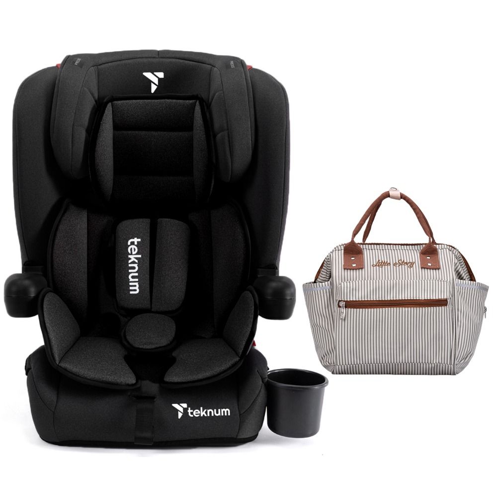 Teknum Pack and Go Foldable Car Seat w / Ace Ivory Diaper Bag - Black