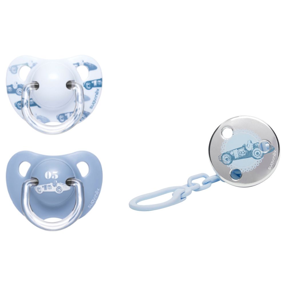 Suavinex - Two Premium Silicone Soother 6-18M w/ Clip - Blue