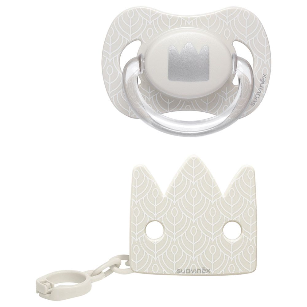 Suavinex - Beige Crown Silicone Soother + Clip