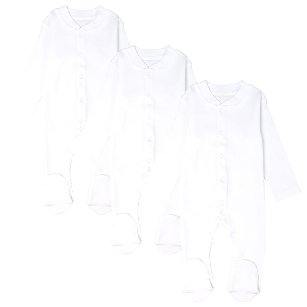 Impressions - 3pc-Set - Cotton Full Sleeved Sleepsuit - White