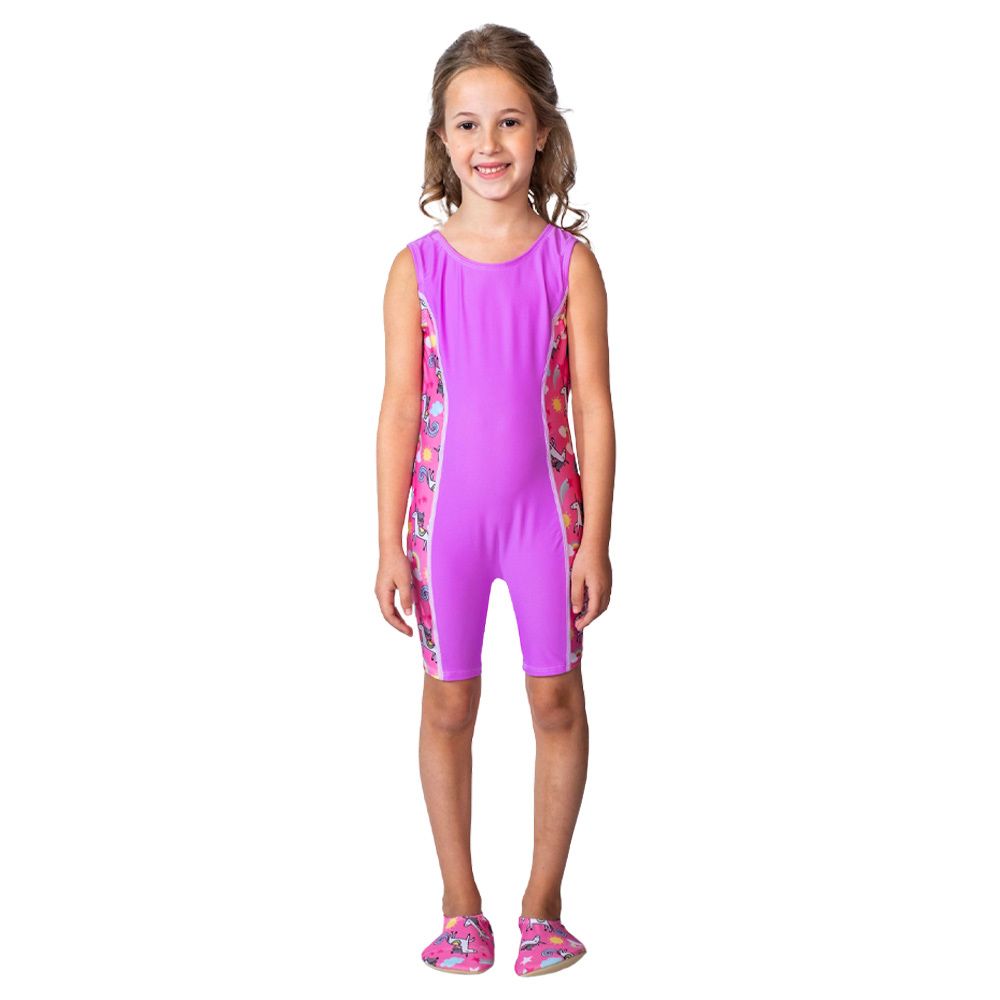 Coega Sunwear - Girls Kids Shortie Swimsuit - Purple Rainbow