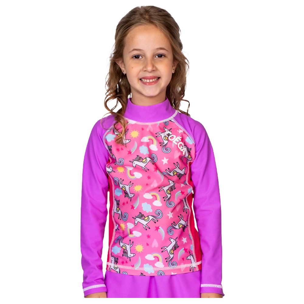 Coega Sunwear - Girls Kids Long Sleeves Rashguard - Purple Rainbow