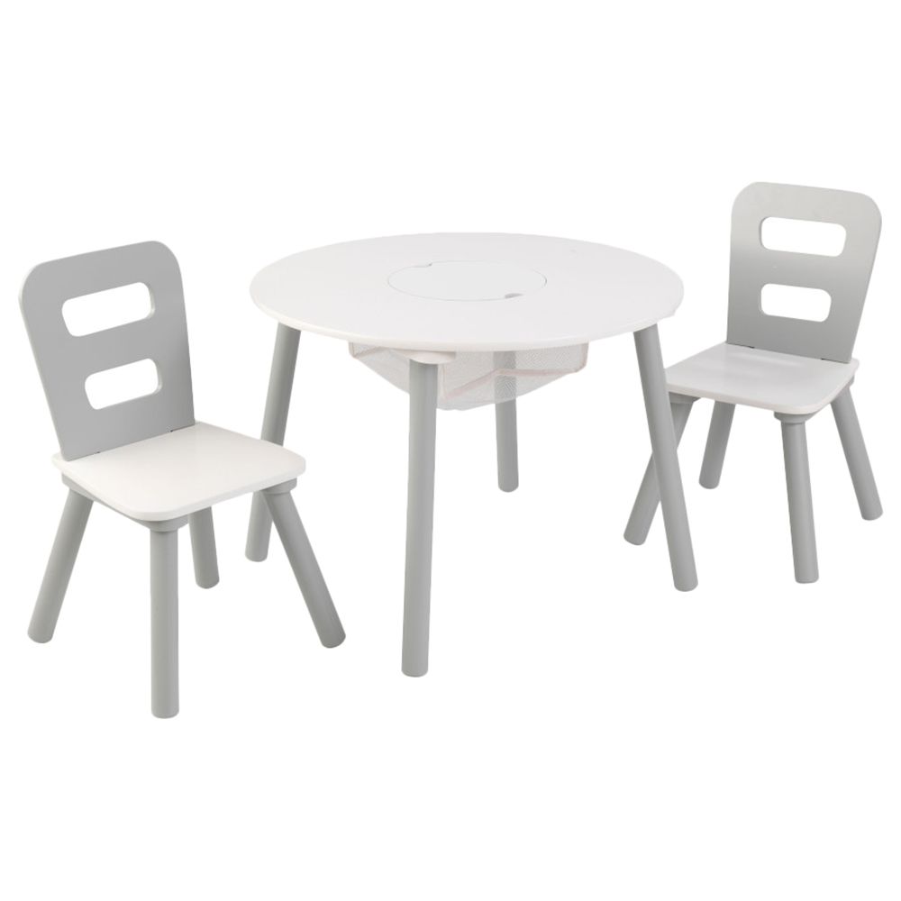 Kidkraft - Round Storage Table & 2 Chair Set - Grey & White